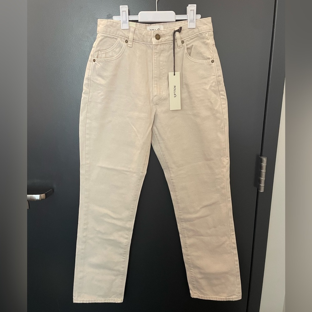 COPY - NWT high rise straight leg cream/bone Rolla’s jeans